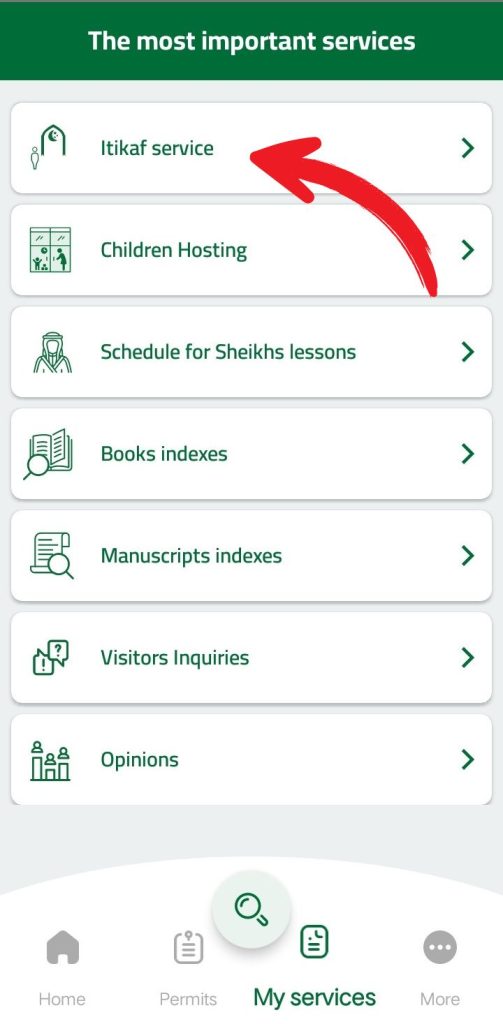 Itikaf Registration in madinah service in zairon visitors app